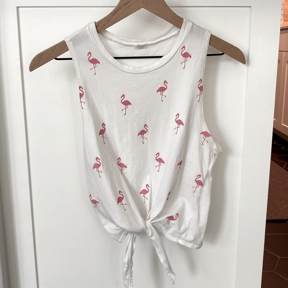 Flamingo Tank Top w Front Tie Waist - Picture 1 of 6